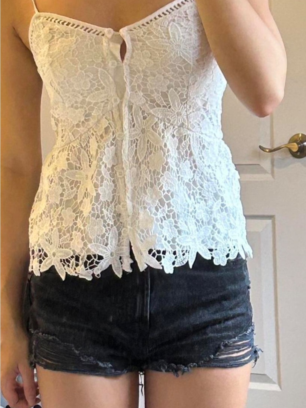 Rebellion White Lace Eyelet Camisole with Scalloped Hem
